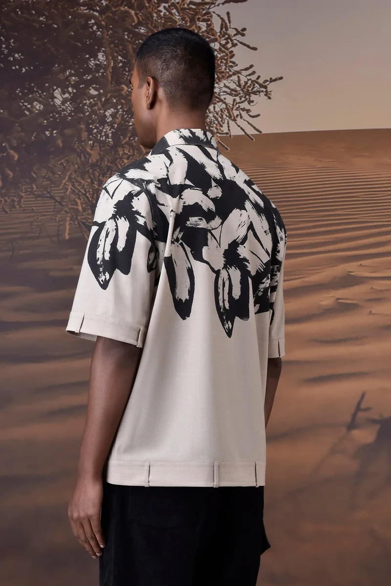 Genes Lecoanet Hemant Beige Abstract Print Summer Shirt